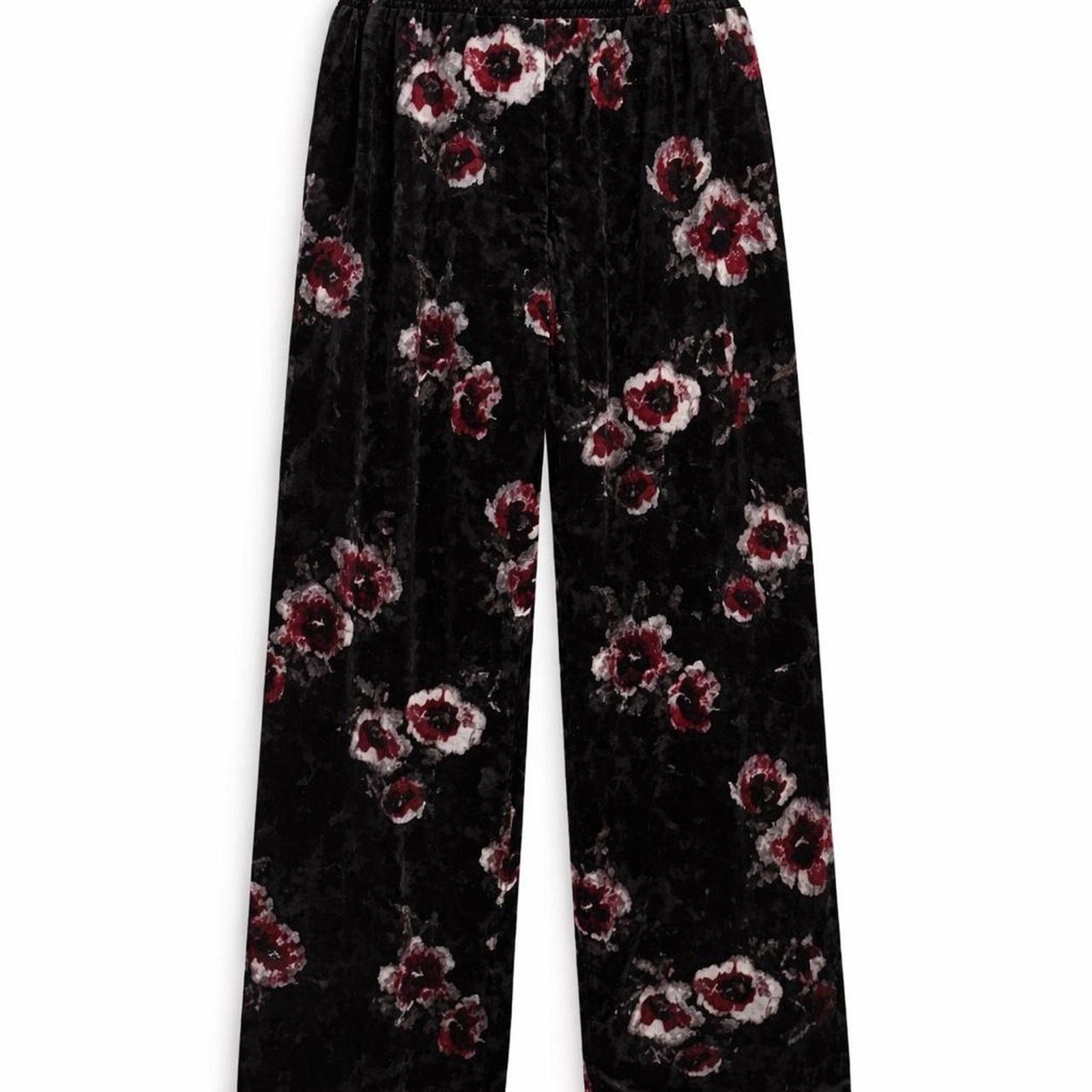 Other Comfy Cozy Wide Leg Whimsigoth Crushed Velvet Black Floral Size US 29 - 1 Thumbnail