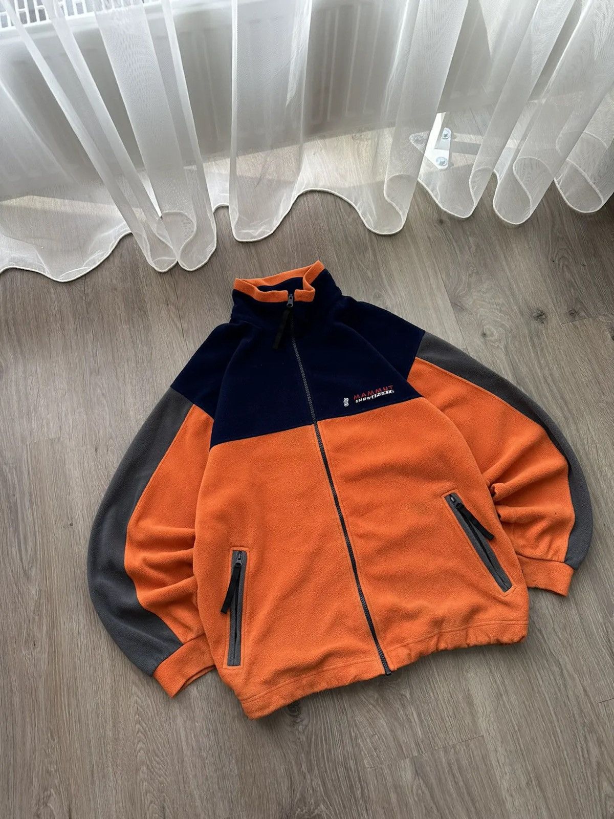 Vintage Mammut Snow Sports Outdoor Orange Fleece Zip Hoodie
