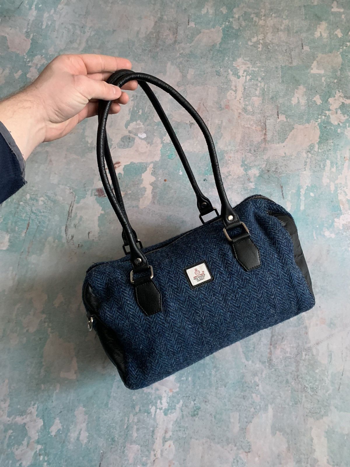 Harris Tweed Shoulder Bag Double Handles Wool Bag in Blue, Women's