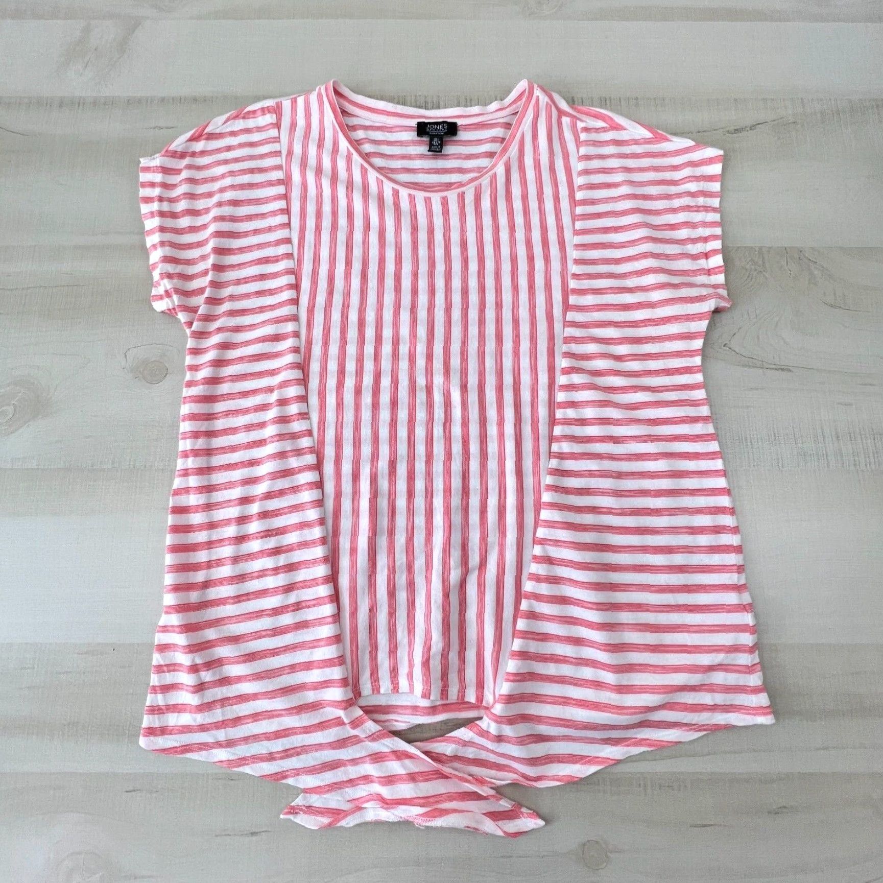 Jones New York Jones New York Womens Top Large Pink White Striped Knit Shirt Tie Front Size L / US 10 / IT 46 - 2 Thumbnail