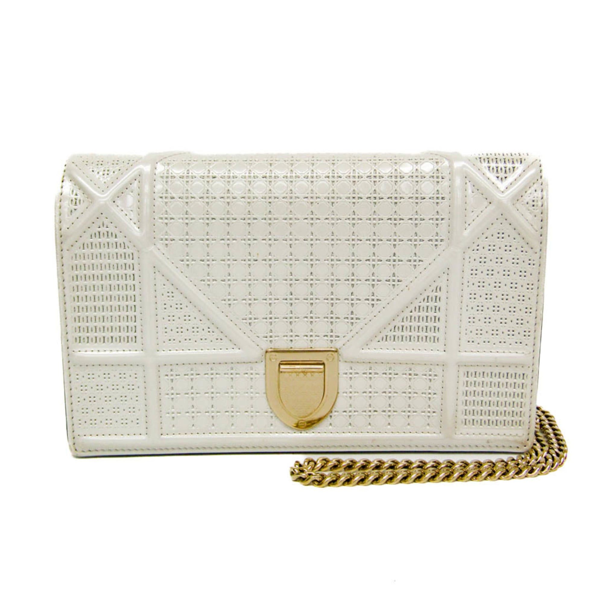 Dior Christian Dior Diorama Women's Patent Leather Chain/Shoulder Wallet Pearl White Size ONE SIZE - 1 Thumbnail