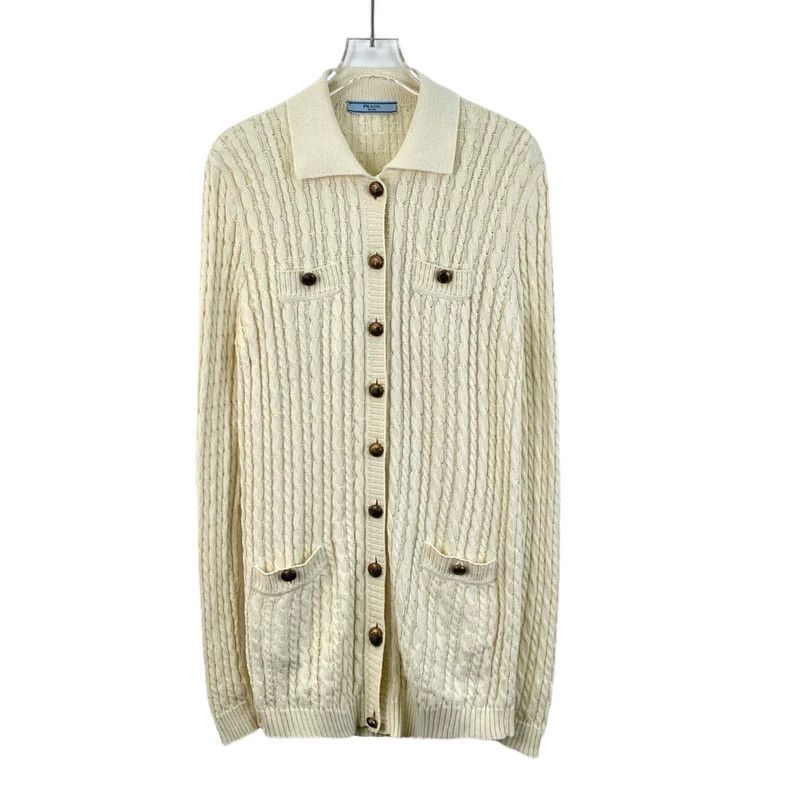Prada Prada 22 beige knitted twisted cotton knitted cardigan jack Size XS / US 0-2 / IT 36-38 - 1 Thumbnail
