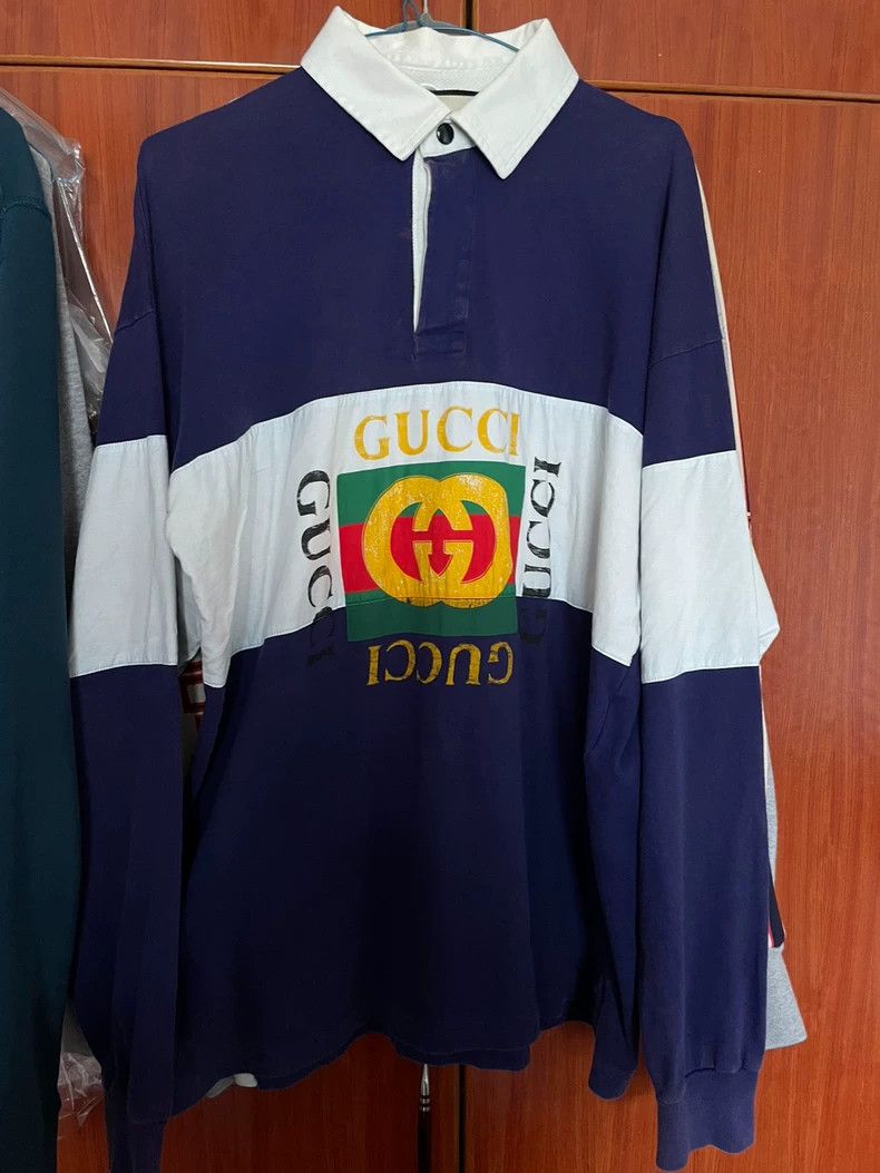 Gucci Gucci Long Sleeve Polo Shirt in Blue White Size US M / EU 48-50 / 2 - 1 Thumbnail