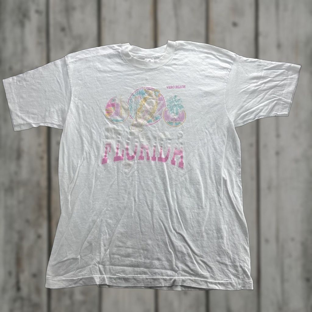 Fruit Of The Loom VINTAGE Florida Vero Beach Shirt Mens XL White Graphic Souvenir Made USA 90s Size US XL / EU 56 / 4 - 1 Thumbnail