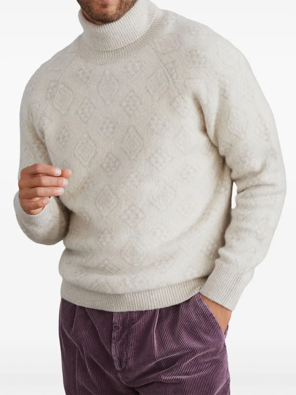 Brunello Cucinelli o1w1db11125 Jacquard Cardigan in Ivory/White Size US M / EU 48-50 / 2 - 3 Thumbnail