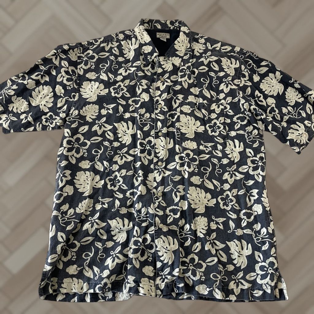 Bugle Boy Bugle Boy Hawaiian Shirt Men's XL Blue Ramie Short Sleeve Button-Up Floral Vintage Size US XL / EU 56 / 4 - 1 Thumbnail