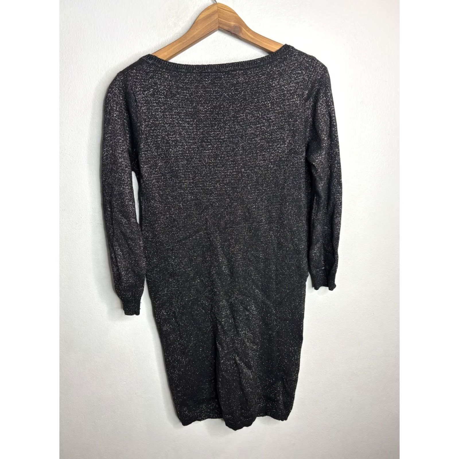 Sandro Sandro Black Metallic Knit Long Sleeve Sweater Dress Womens Large Pockets Shimmer Size L / US 10 / IT 46 - 4 Thumbnail