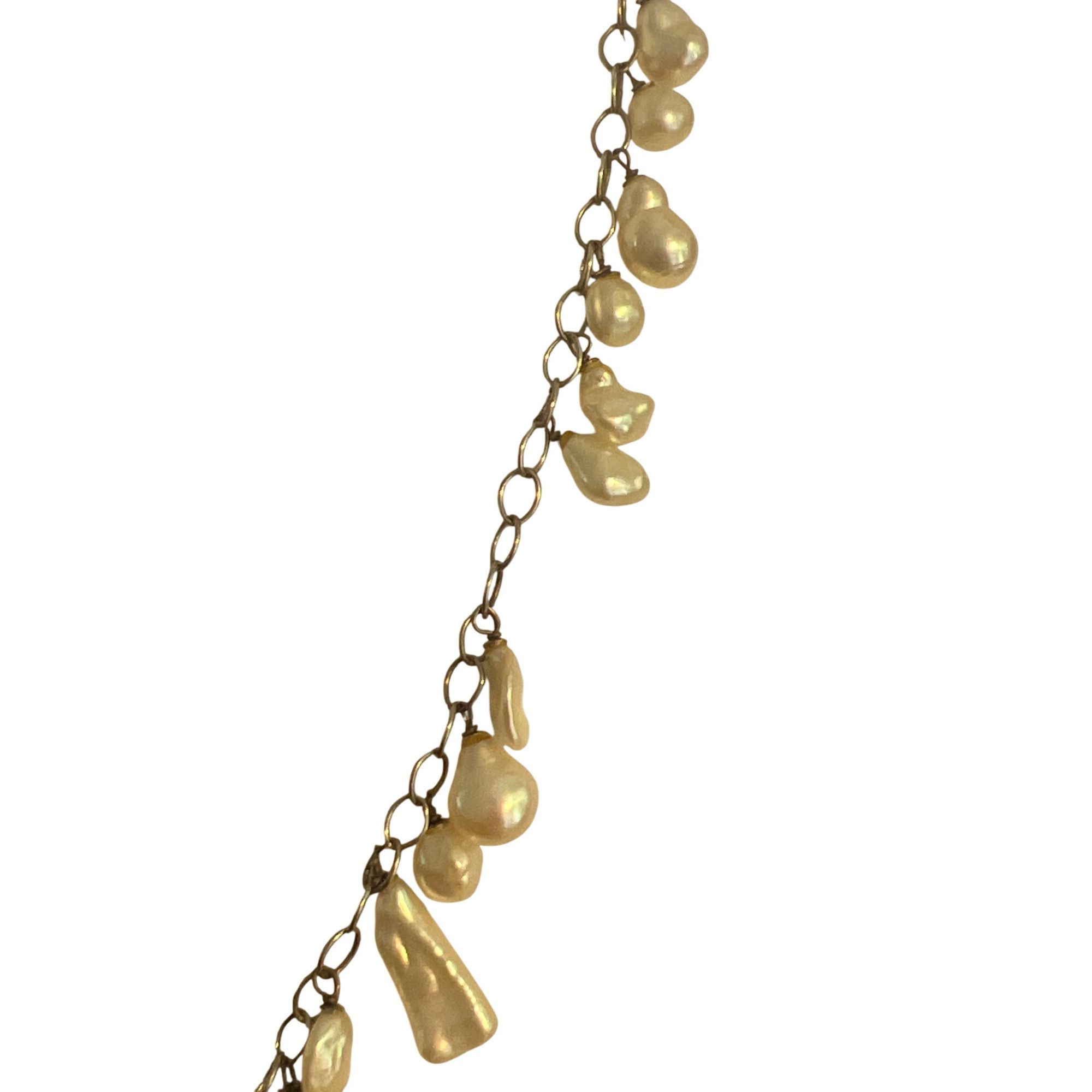 Other Vintage Sterling Silver Baroque Pearl Y Drop Necklace Collar Size ONE SIZE - 4 Thumbnail