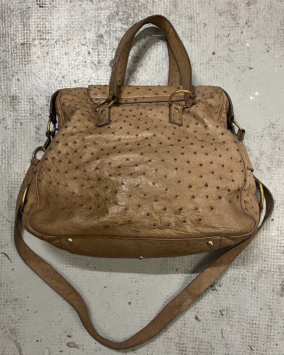 Yves Saint Laurent 2000s Yves Saint Laurent Beige Ostrich Leather Handle Bag Size ONE SIZE - 8 Thumbnail