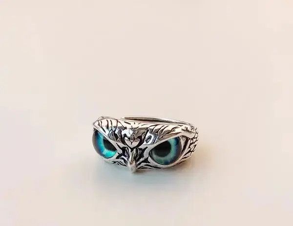 Japanese Brand × Vintage Vintage Green Eyed Owl Design Ring Size ONE SIZE - 1 Thumbnail