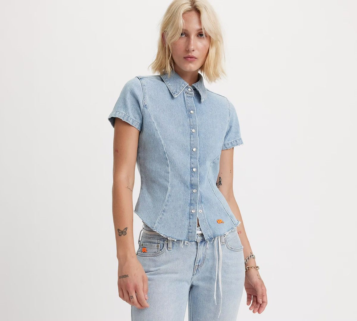 ERL × Levi's LiGHT BLUE STONE WASH FiTTED DENiM SHiRT A53830000 Size L / US 10 / IT 46 - 18 Thumbnail