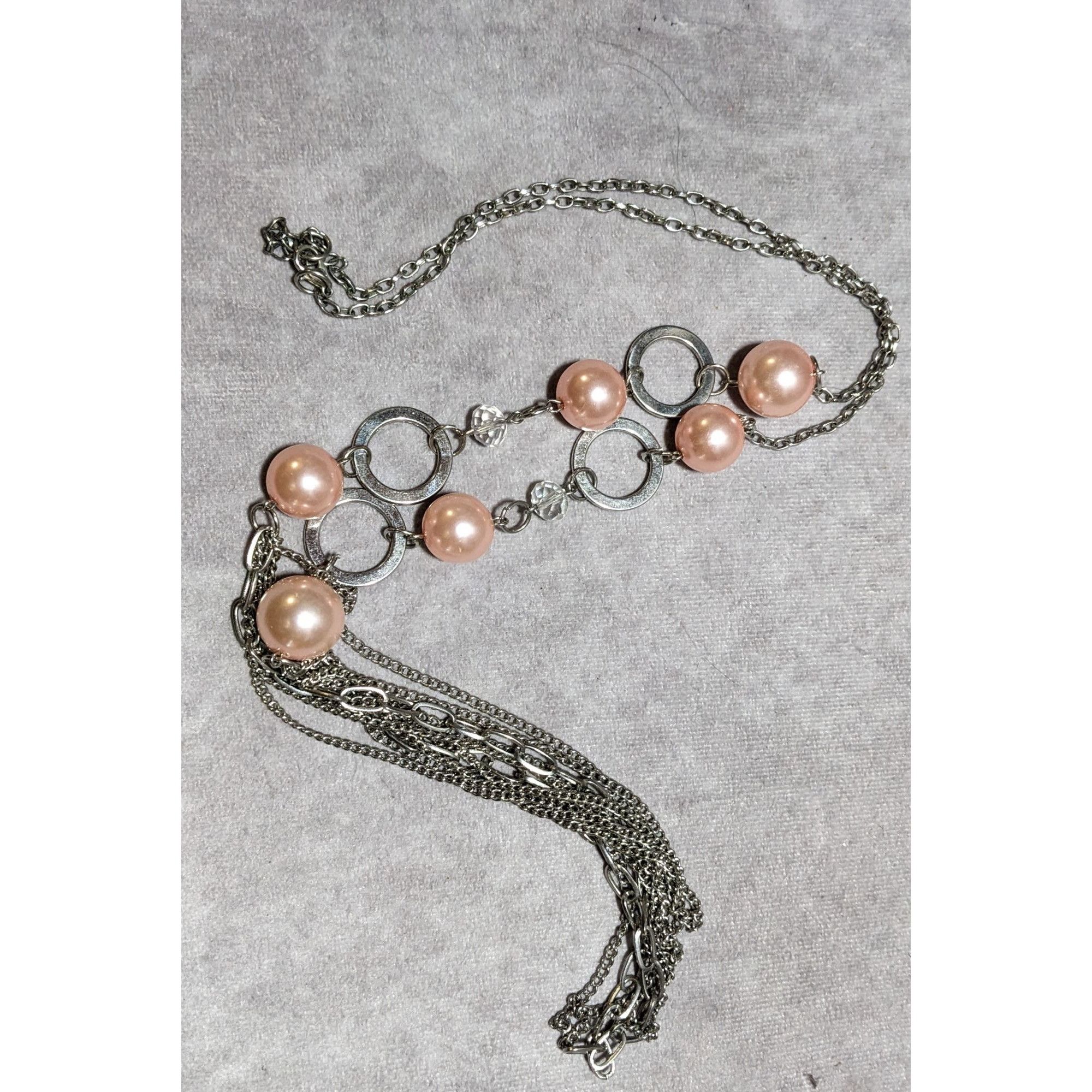 Other Long Silver & Pink Pearl Chain Necklace Size ONE SIZE - 9 Thumbnail