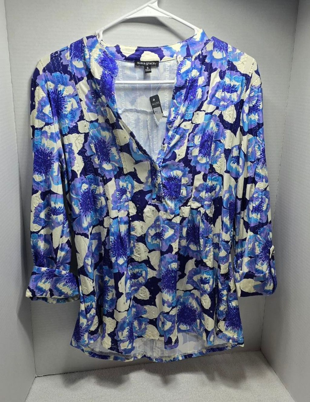 The Unbranded Brand Women's ava & grace Blue & White Floral Tunic Top S Size S / US 4 / IT 40 - 1 Thumbnail