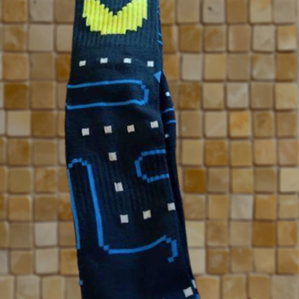 Vintage 2 NEW PAIRS PAC-MAN VIDEO GAME NOVELTY CREW SOCKS SIZE 6-12 Men Size ONE SIZE - 1 Preview