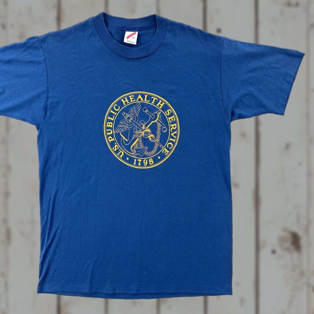 Jerzees VINTAGE Jerzees T-Shirt USA Public Health Service Blue Single Stitch Crew Neck Short Sleeve L Men Size US L / EU 52-54 / 3 - 1 Thumbnail