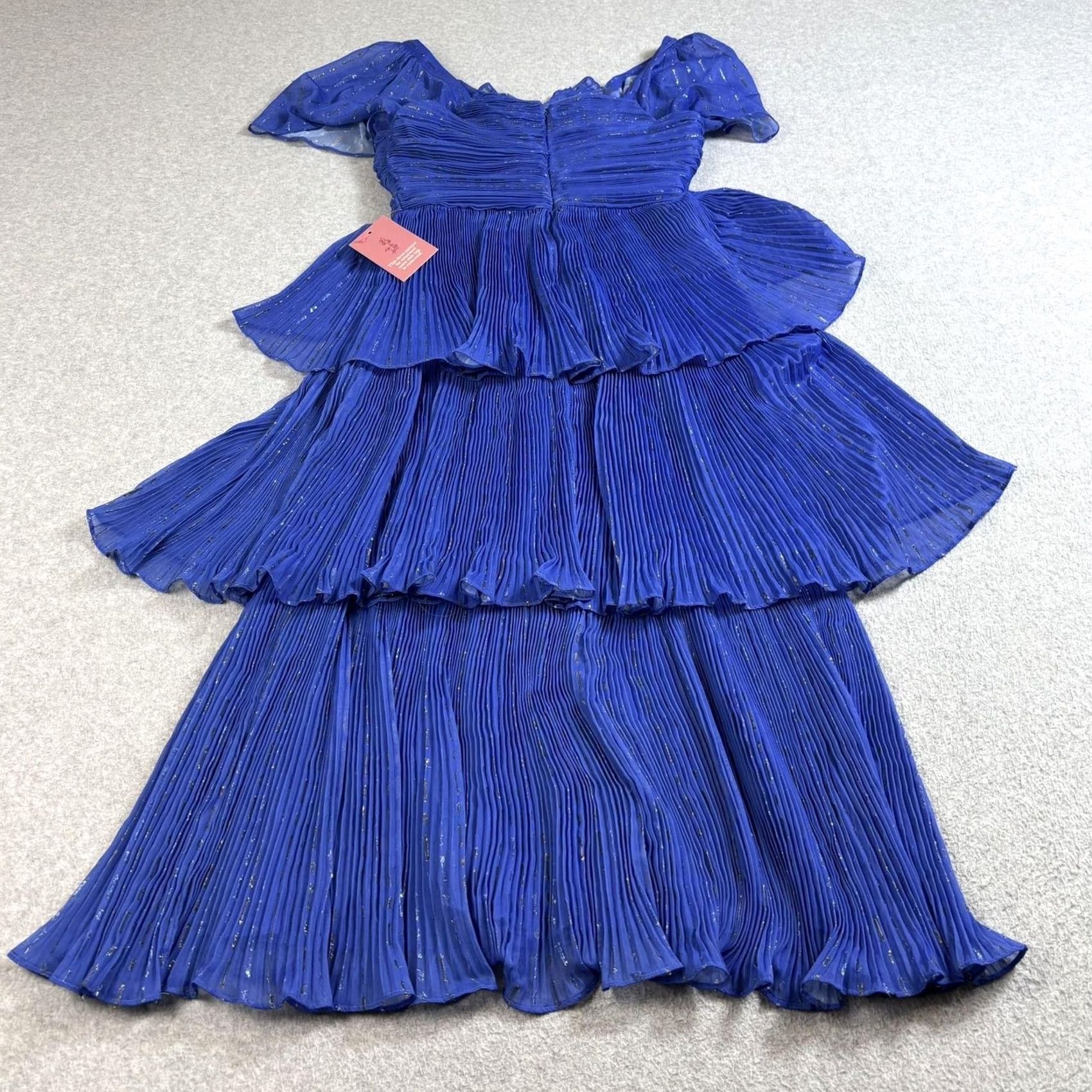 CO Ivy City Co Dress Women's 0 Blue Cecily Pleated Tiered Metallic Midi Romantic Prom - Bohemian Clubwear Party Cocktail Formal Dress Size XS / US 0-2 / IT 36-38 - 2 Thumbnail