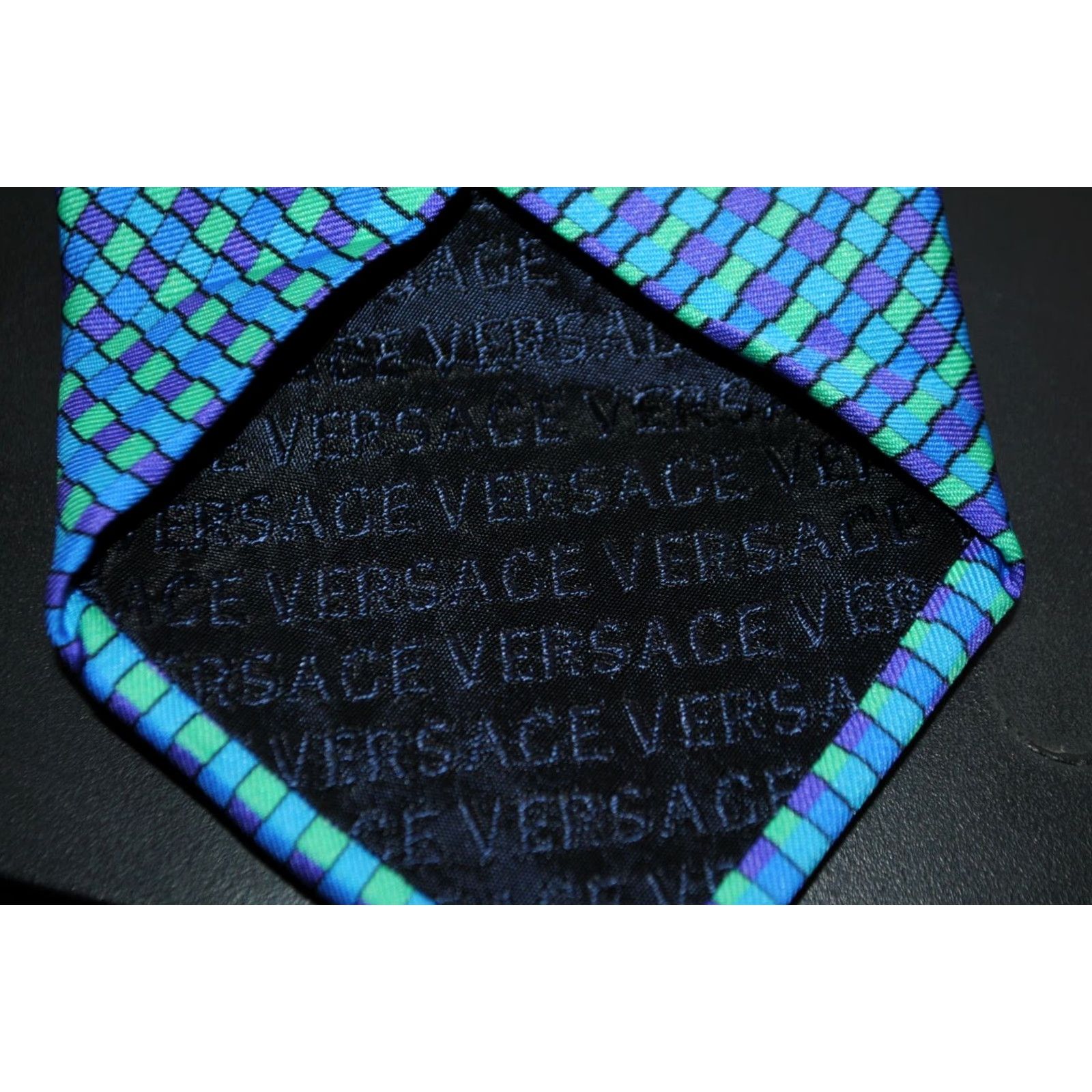 Versace VERSACE TIE Men Geometric Medusa 100% Silk Blue Made in Italy 57 in. Classic Authentic Size ONE SIZE - 6 Thumbnail