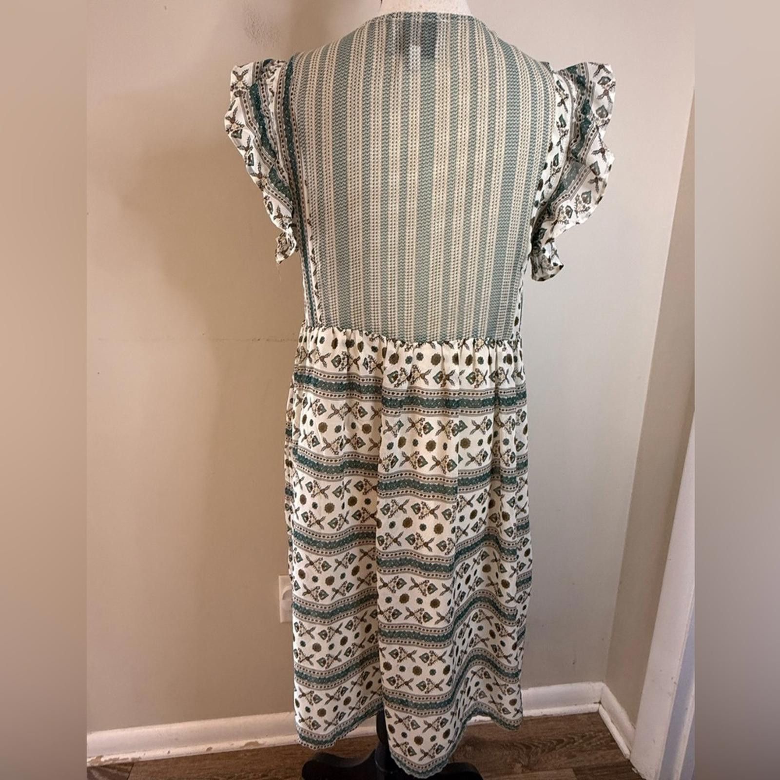 Other Hayden boho dress stripe floral ruffle green cream tan SZ SM Size S / US 4 / IT 40 - 4 Thumbnail