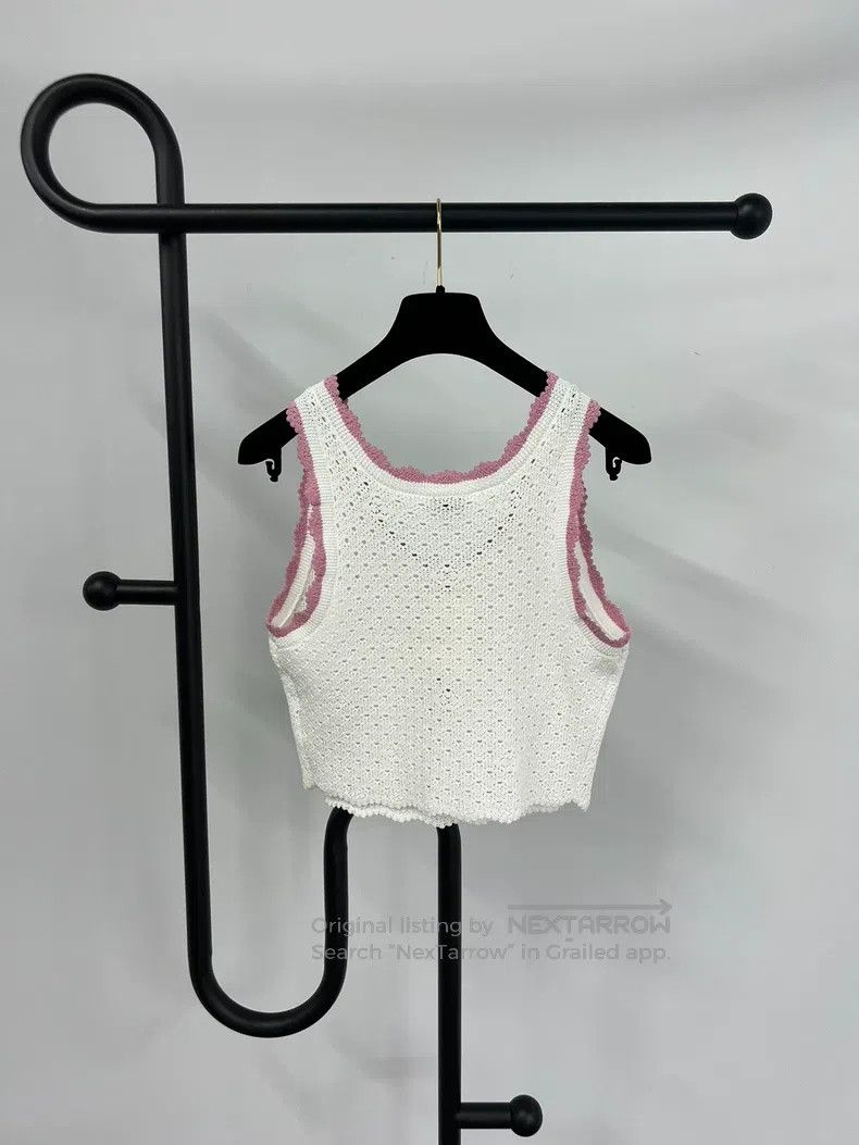 Chanel Chanel 24P white knitted hollowed-out pink-edged vest Size XXS / US 00 / IT 34 - 2 Thumbnail