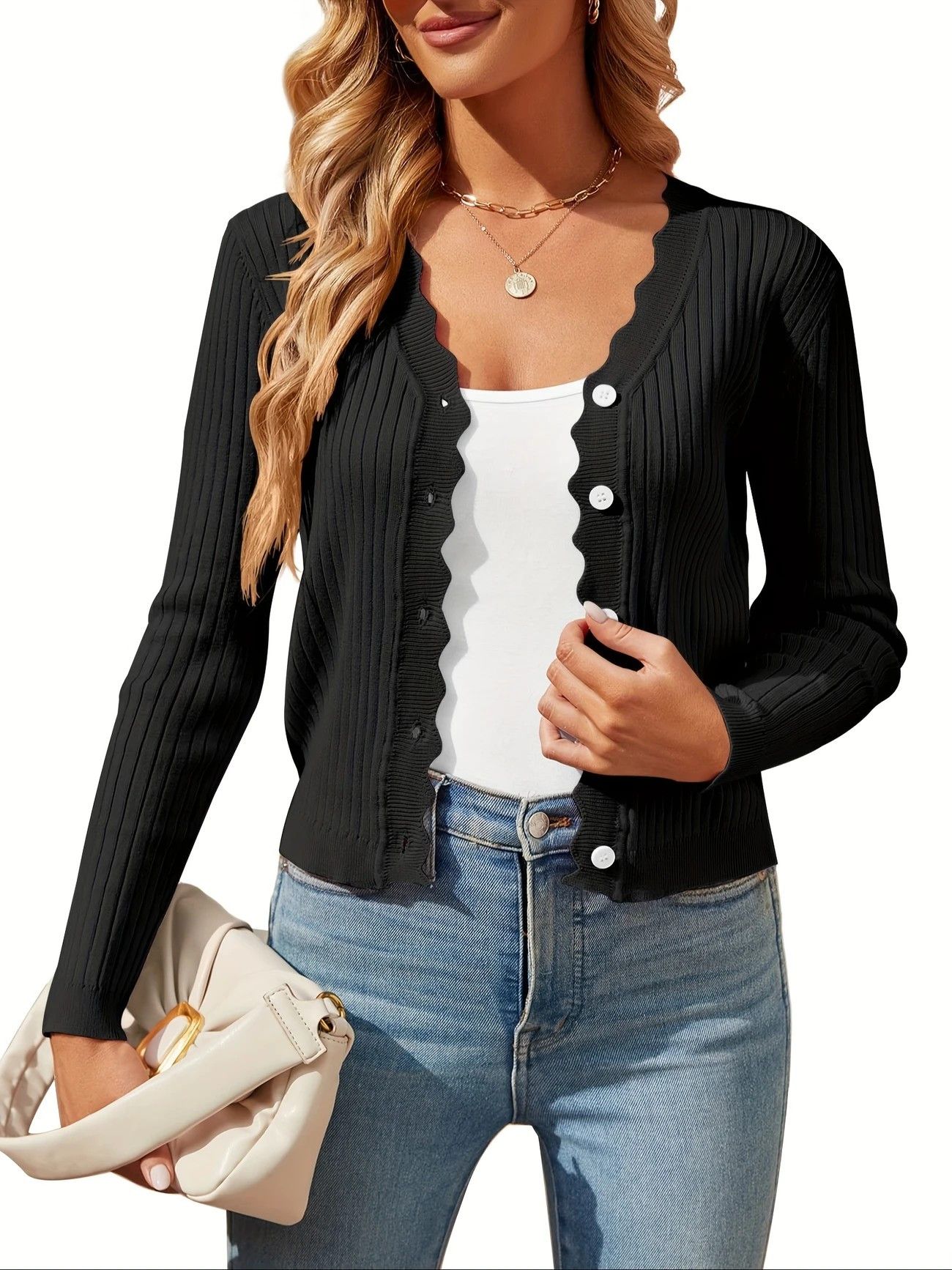 Other Women's Long Sleeve Black Cardigan Sweater Button Top-Medium Size M / US 6-8 / IT 42-44 - 1 Thumbnail
