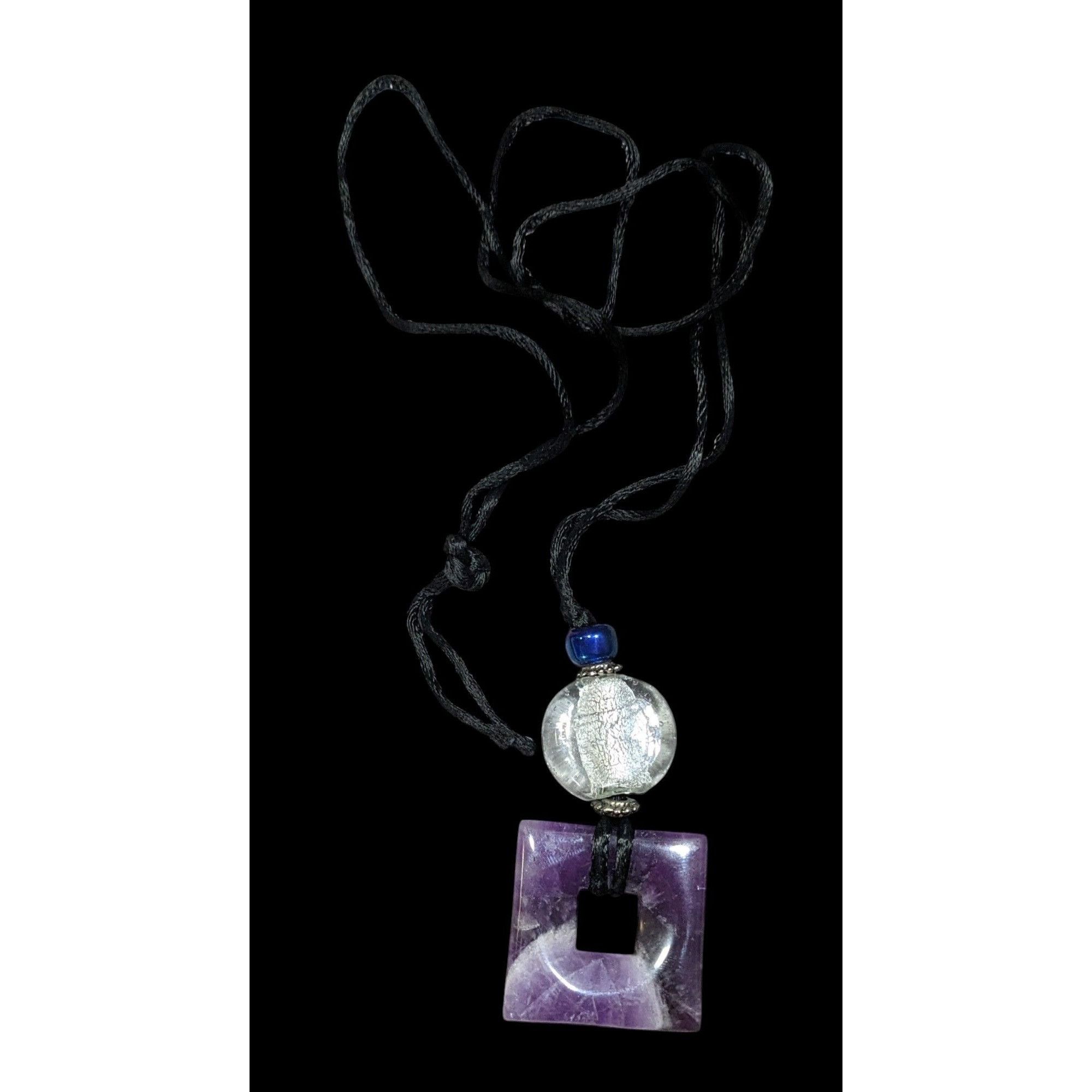 Other Nature Inspired Amethyst Square Pendant Necklace With Glass Size ONE SIZE - 1 Thumbnail