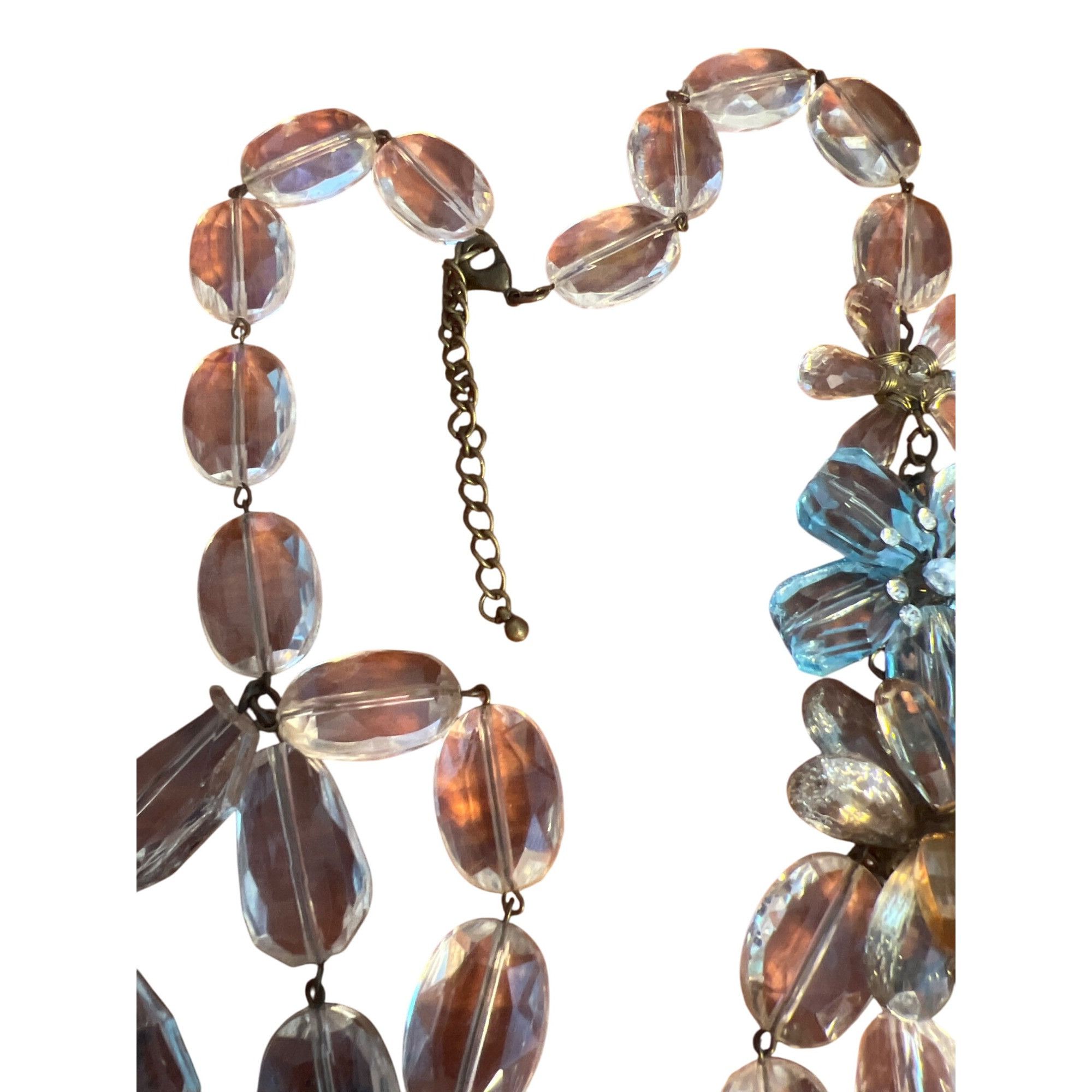 Other Vintage Clear & Blue Acrylic Beaded Necklace Flower Accents Size ONE SIZE - 4 Thumbnail