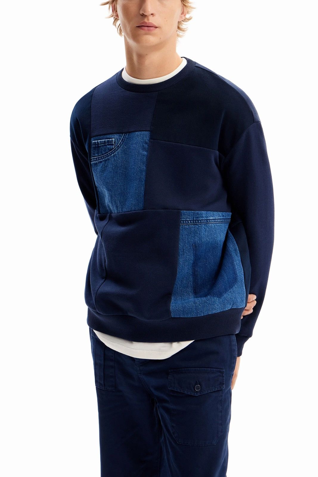 Desigual Desigual Denim Patchwork Sweatshirt Relaxed Blue Mens XL Size US XL / EU 56 / 4 - 5 Thumbnail