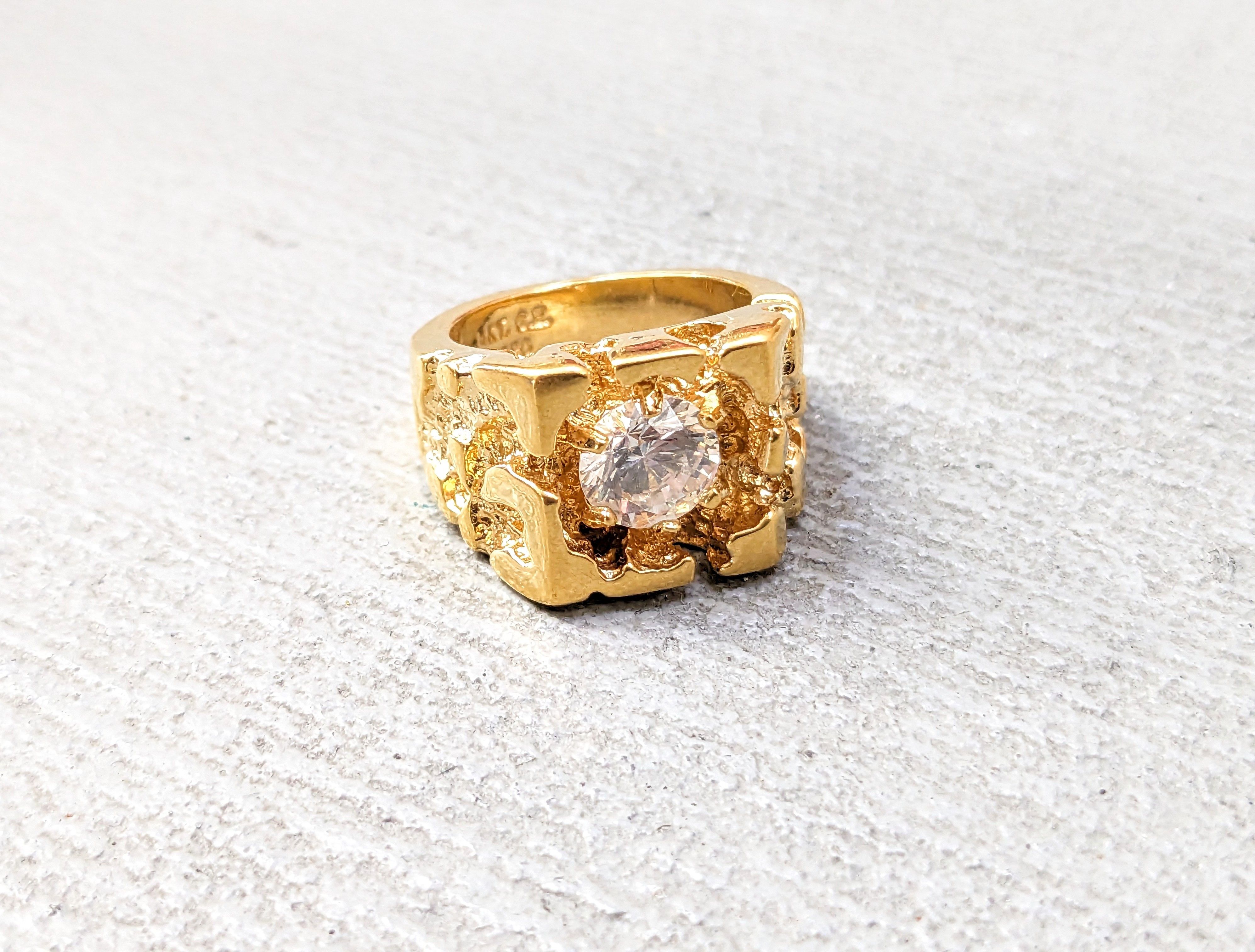 Jewelry Gold Plated Ring Nugget CZ Size 7 Brutalist Modern Square Size ONE SIZE - 1 Thumbnail