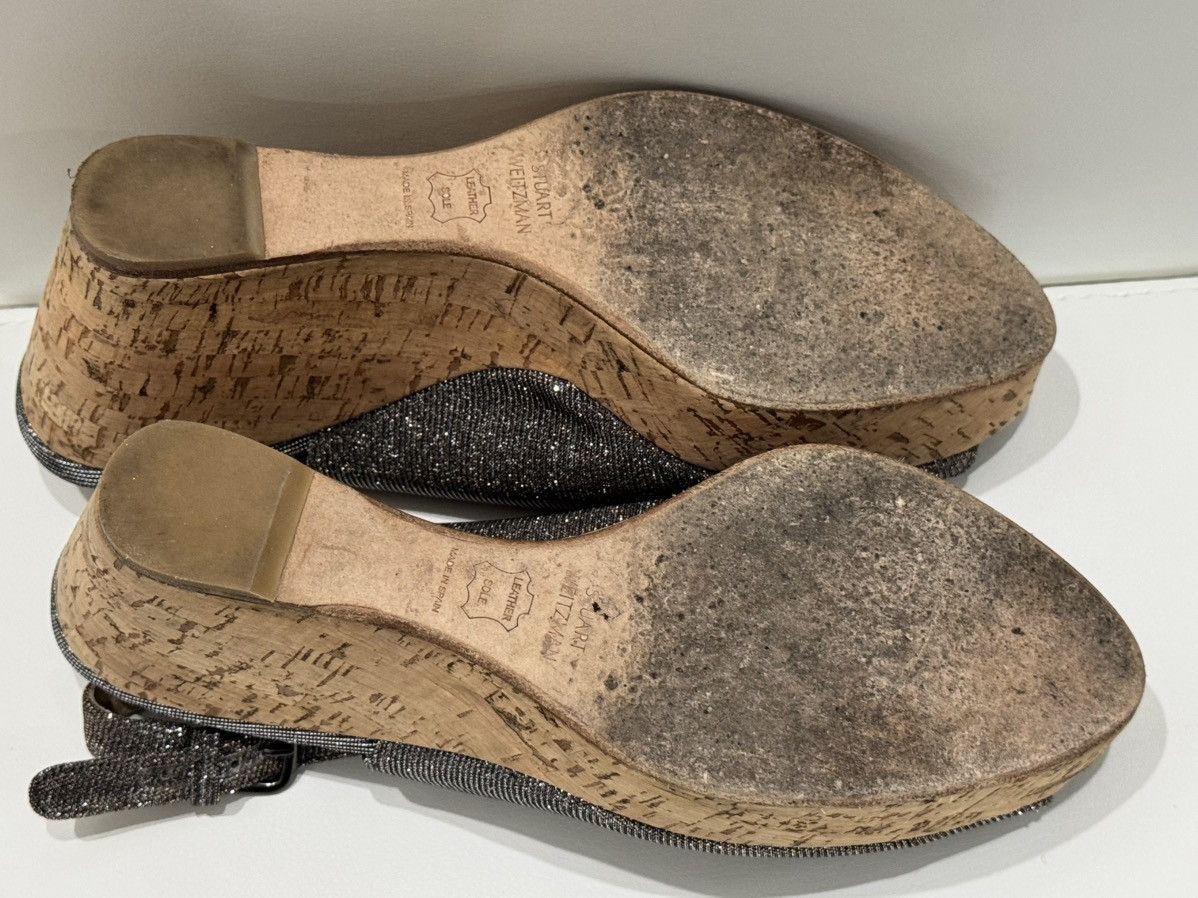 Stuart Weitzman Stuart Weitzman Black Silver Glitter Slingback Wedge Size US 8.5 / IT 38.5 - 6 Thumbnail