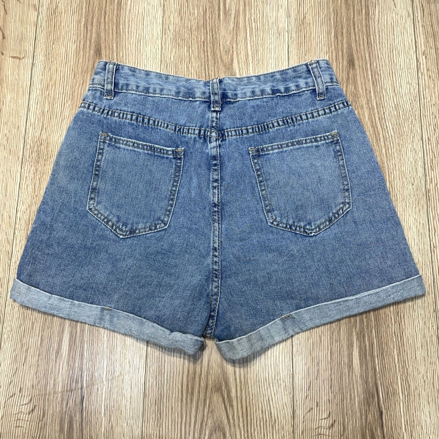 Shein SHEIN Blue High Rise Cuffed Jean Shorts Womens Medium Casual Boyfriend Size 32" / US 10 / IT 46 - 8 Thumbnail