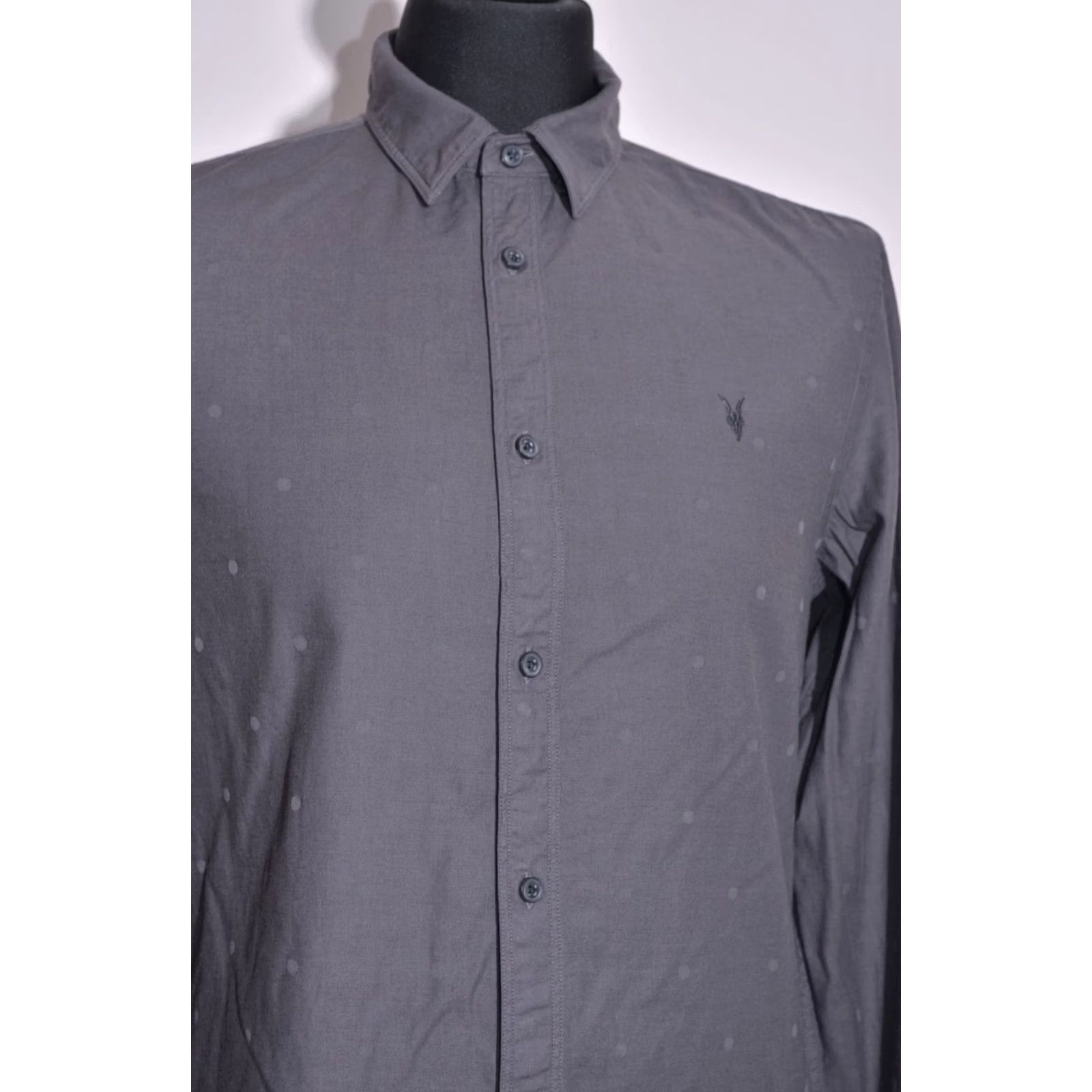 Allsaints ALLSAINTS Putnam Polka Dot Shirt Mens Cotton Modal Long Sleeve Dark Grey Size S Size US S / EU 44-46 / 1 - 4 Thumbnail
