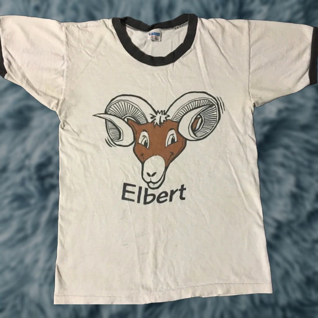 Champion VINTAGE Champion Shirt XS USA Blue Bar Elbert School Rams Faded 70s 80s Grunge Vintage 70s Champion Shirt USA Rams School Bar Blue Elbert White Size US XS / EU 42 / 0 - 1 Thumbnail