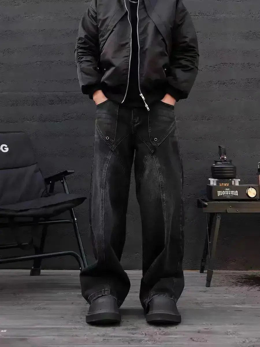 Japanese Brand Vintage black patchwork rivet wide leg jeans Size US 30 / EU 46 - 3 Thumbnail