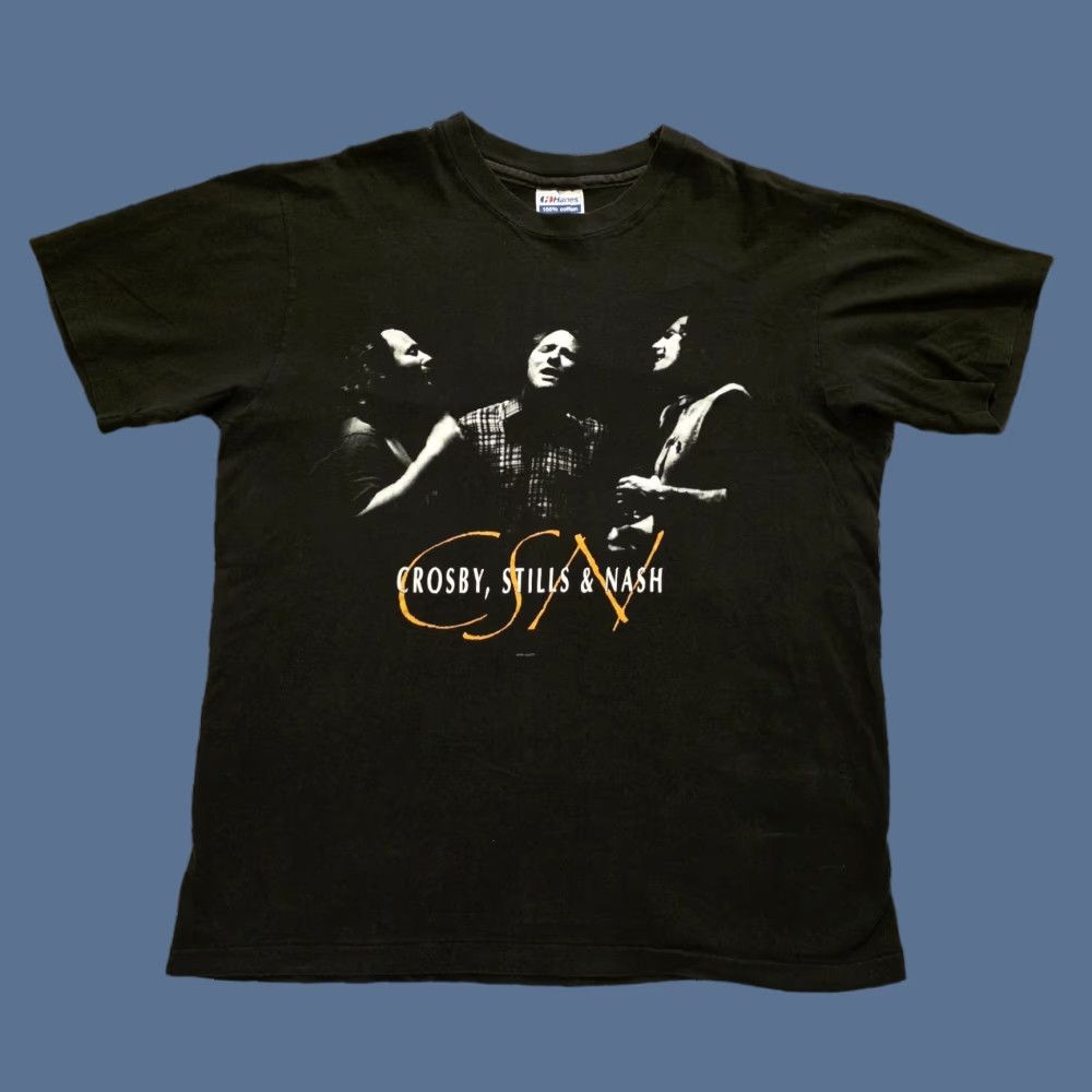 Hanes VINTAGE Crosby Stills & Nash Band T Shirt Black Mens L Short Sleeve Crew Neck Cotton Hanes 90s Music Rock Graphic Print Size US L / EU 52-54 / 3 - 1 Thumbnail