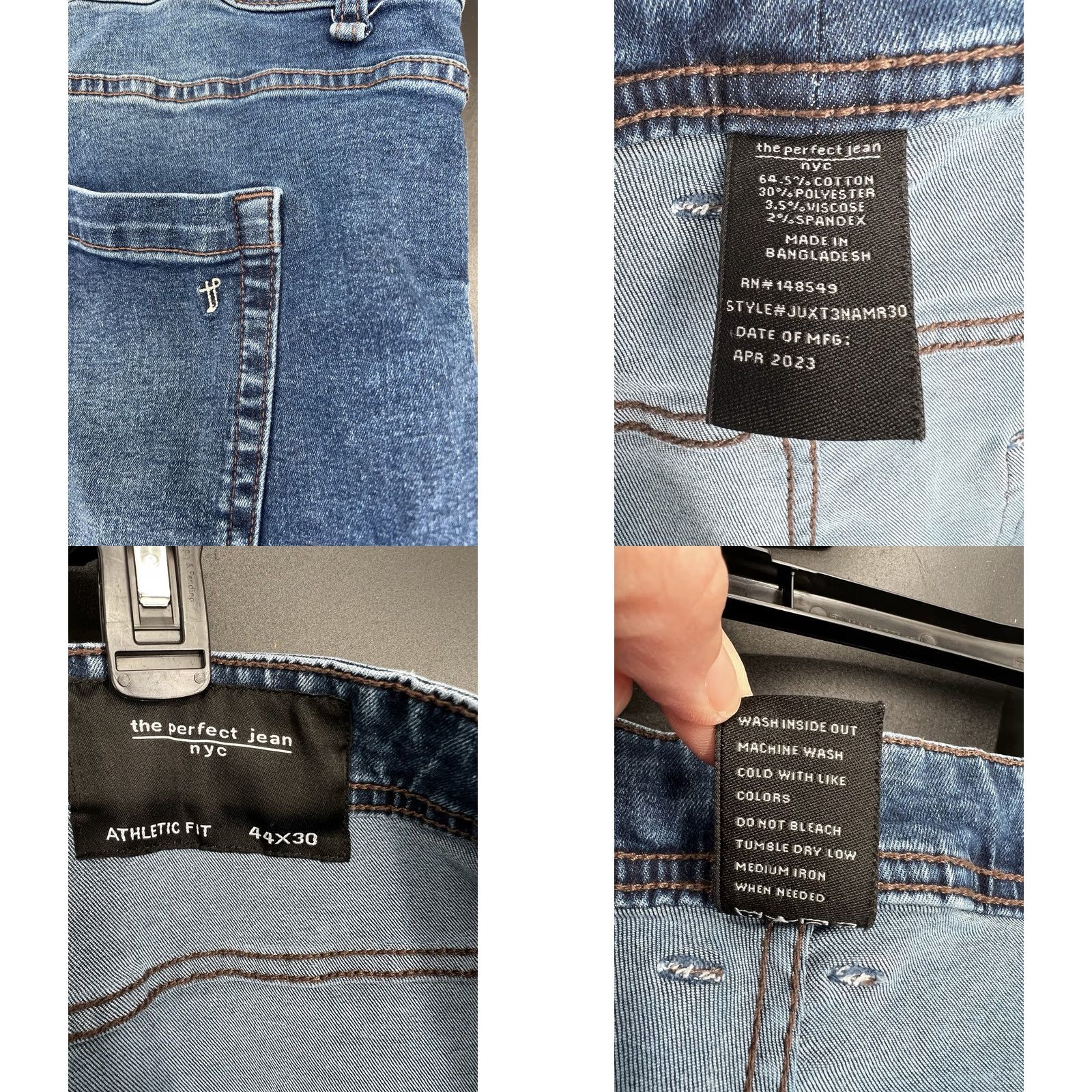Denime the perfect jean nyc Jeans Men 44x30 Athletic Fit Stretch Straight Blue Denim 5-Pocket Zip Button Closure Regular Size Mens Size US 44 / EU 60 - 8 Thumbnail