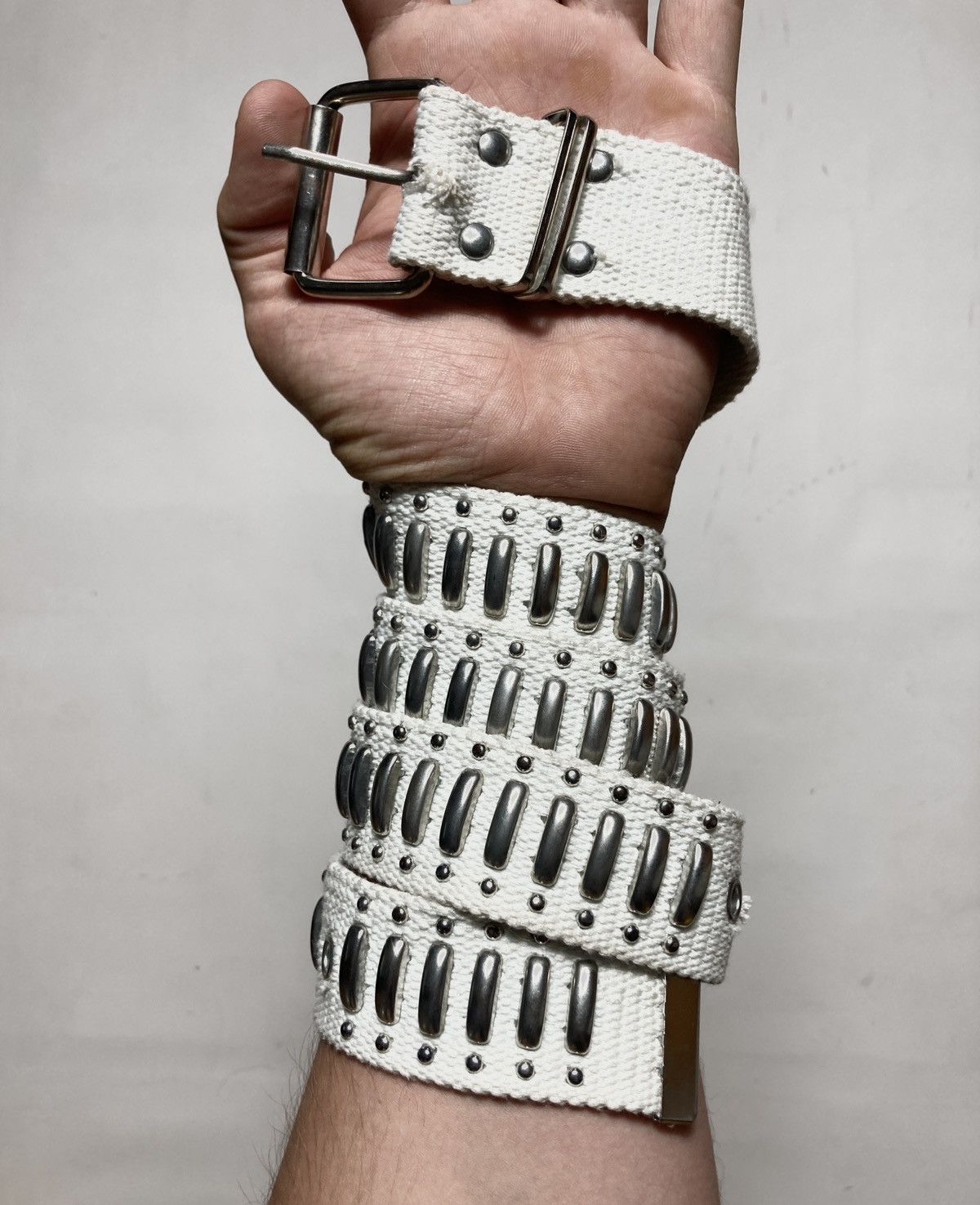 Pre-owned Avant Garde Emo Punk Goth Metal Insert Belt 00s In White