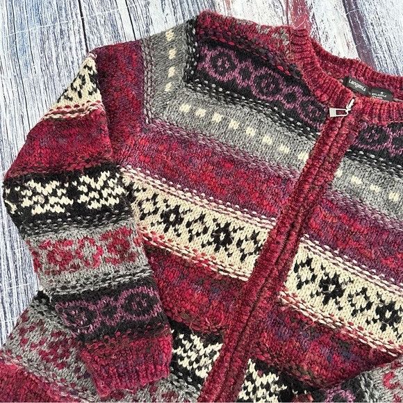 Vintage Vintage Tangents Patterned Wool Blend Zip-Up Sweater - Red a Size S / US 4 / IT 40 - 3 Thumbnail