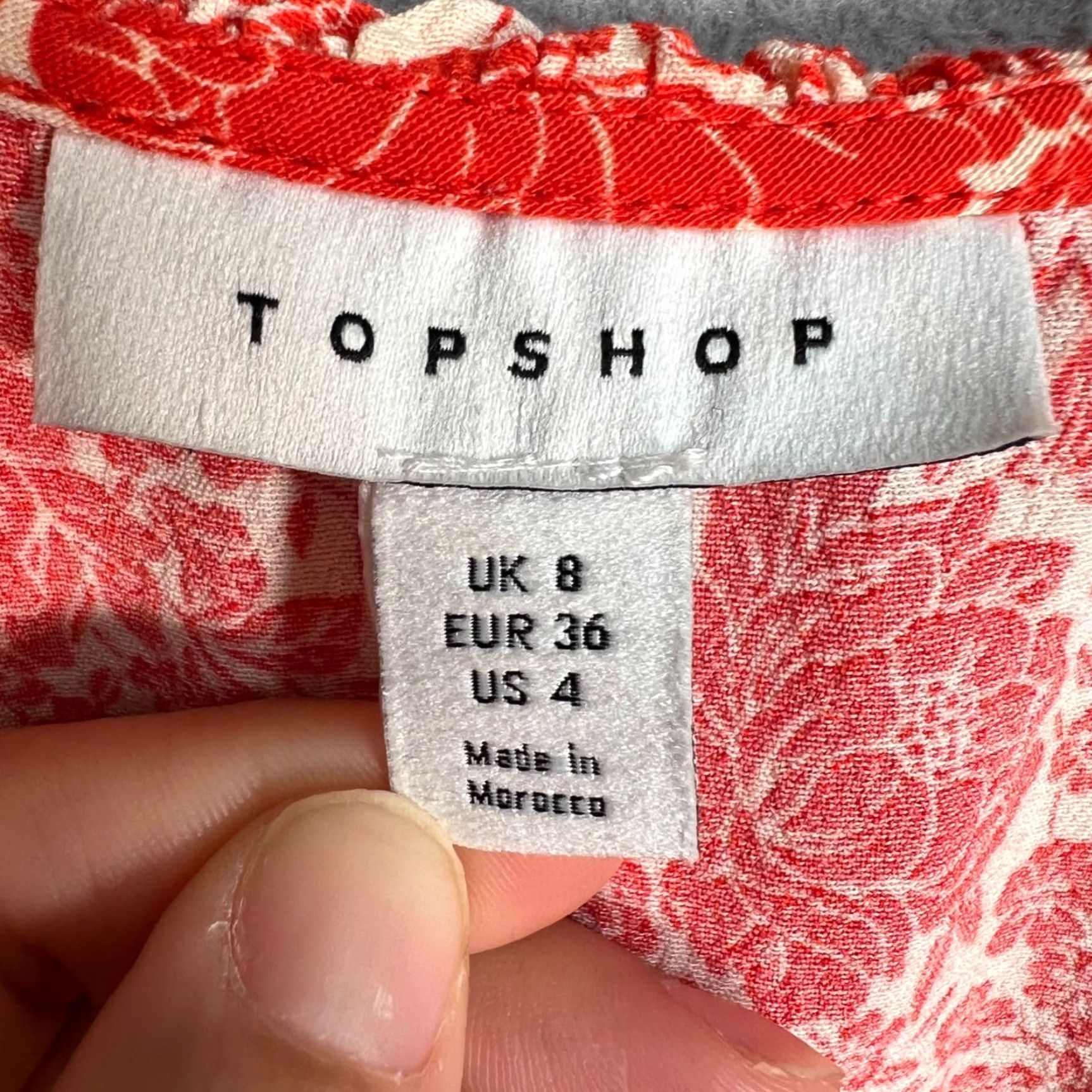 Topshop Topshop Women 4 Red White Floral Wrap Dress Viscose Long Sleeve Ruffle Hem Size S / US 4 / IT 40 - 3 Thumbnail