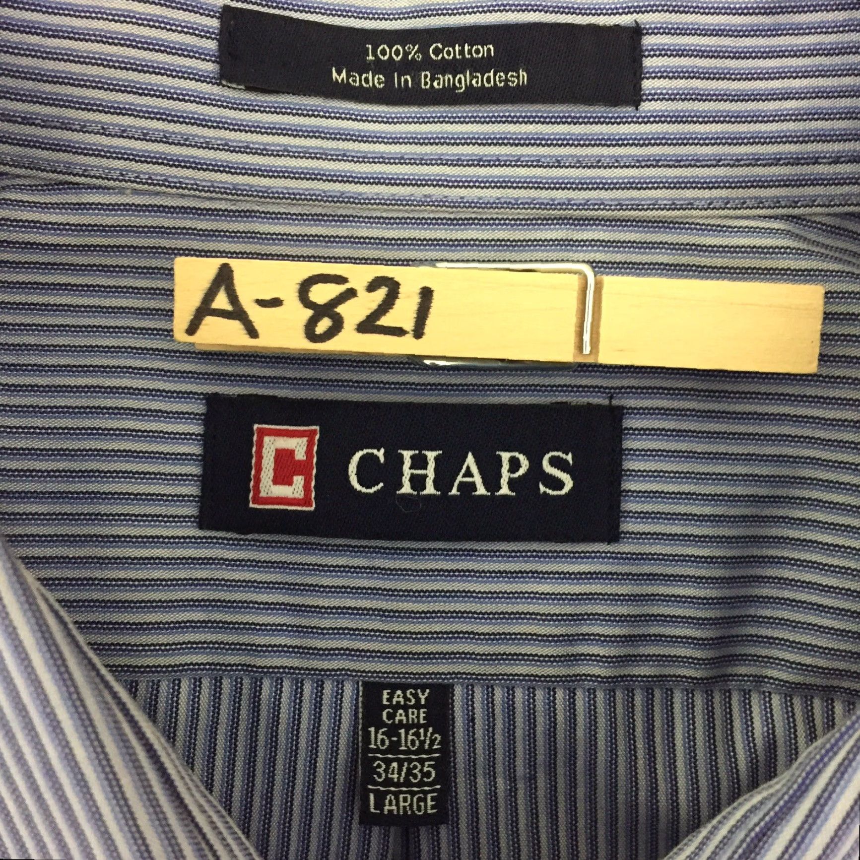 Chaps Chaps Shirt Mens Large Blue Striped Long Sleeve Button-Up Easy Care Size US L / EU 52-54 / 3 - 7 Thumbnail