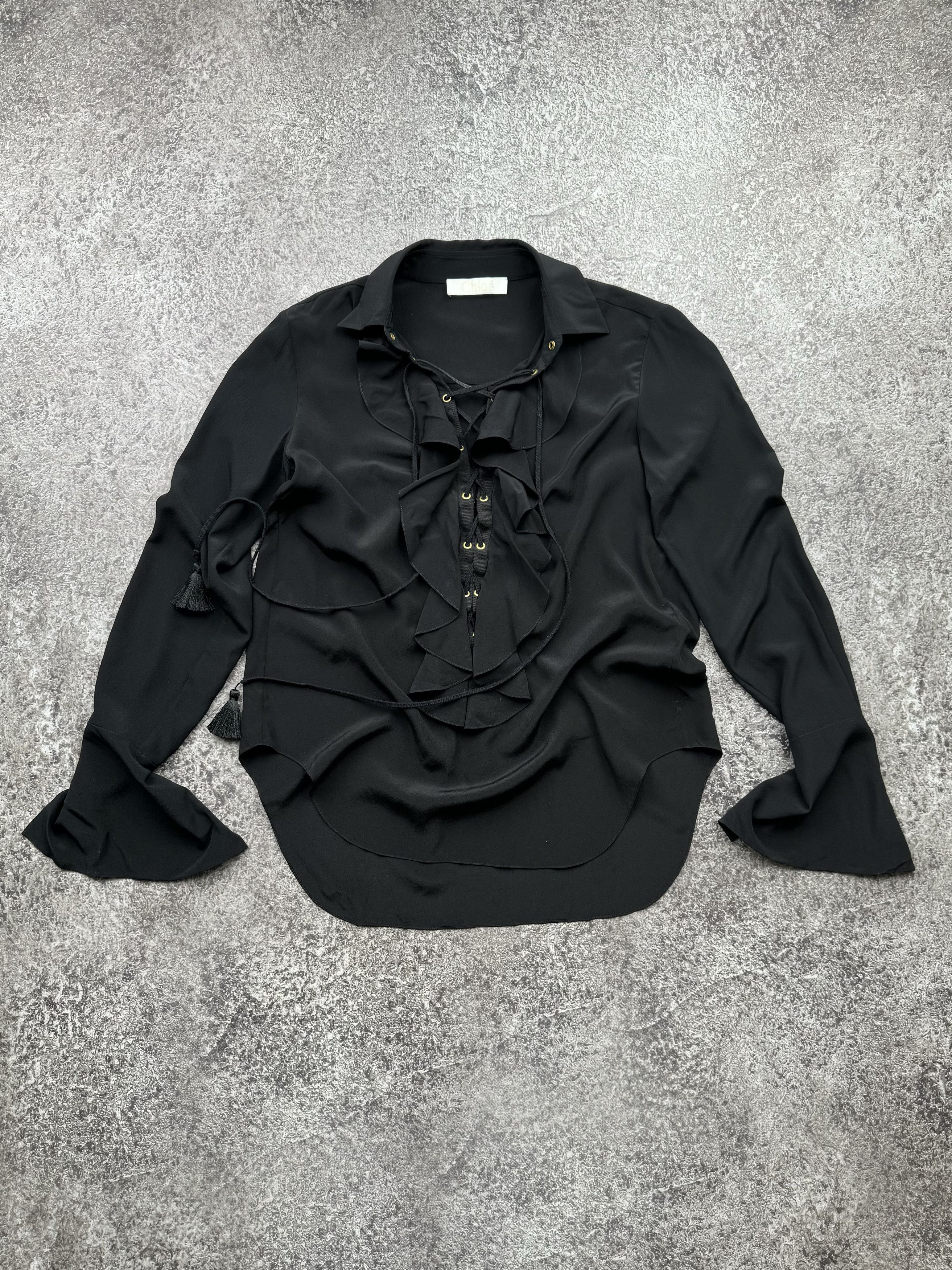 image of Avant Garde x Chloe Vintage Bondage Silk Blouse in Black, Women's (Size XS)