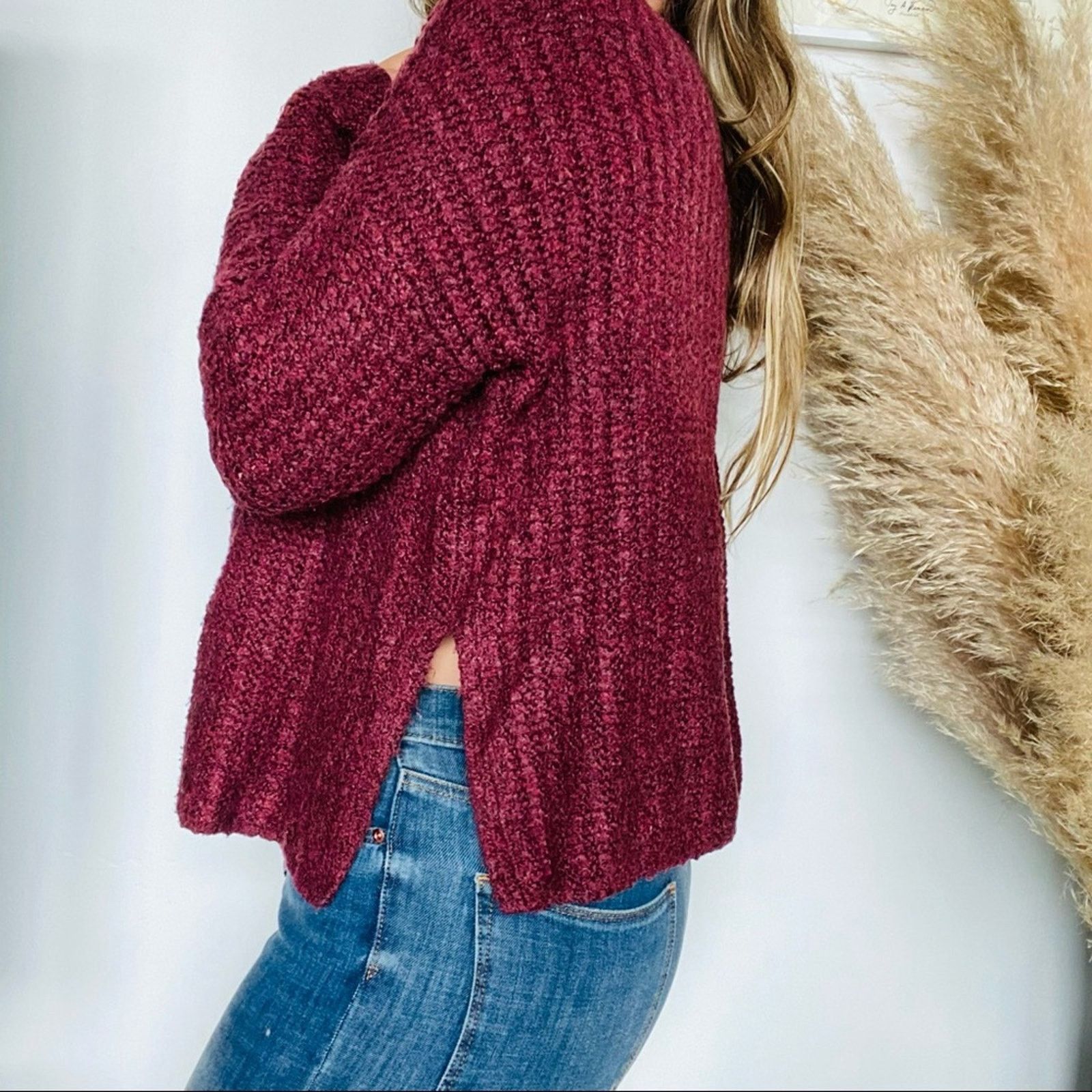 Lou & Grey LOU & GREY Burgundy Maroon Side Slit Knit Pullover Sweater Size S / US 4 / IT 40 - 4 Thumbnail