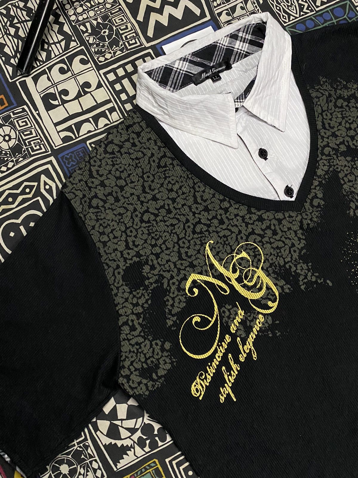 20471120 × If Six Was Nine × Japanese Brand Mind Games Double Layer Poem Leopard Collins T shirt Size US L / EU 52-54 / 3 - 3 Thumbnail