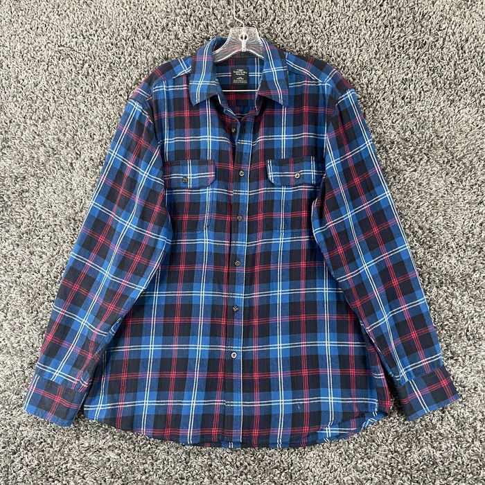 Faded Glory Flannel Shirt Adult Extra Large Gray Red Plaid Long Sleeve