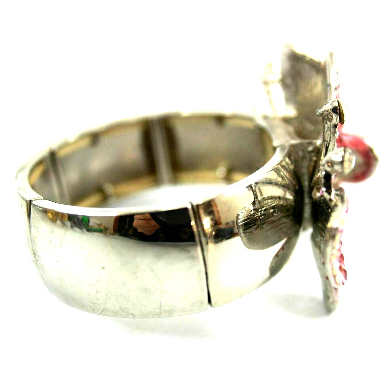 Other Pink-White Rhinestone Butterfly Silvertone Stretch Bracelet Size ONE SIZE - 3 Thumbnail