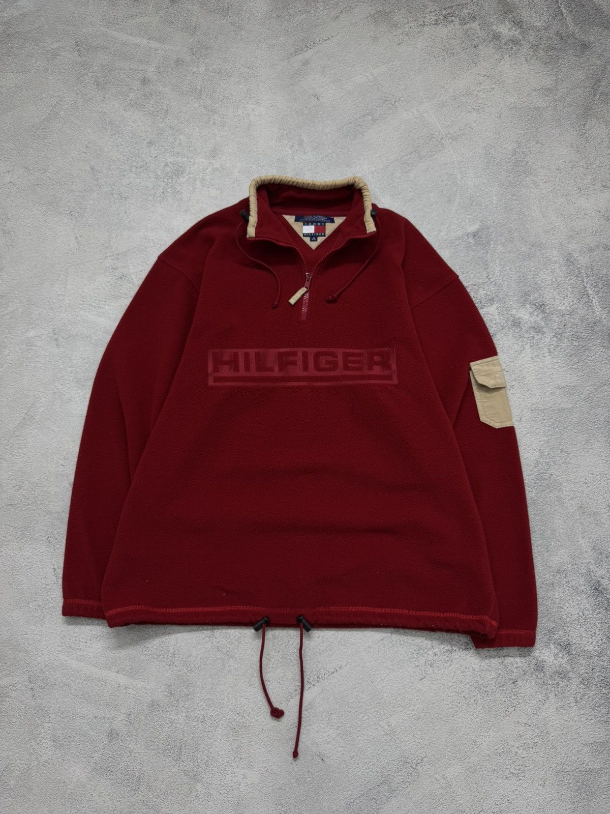Tommy Hilfiger Vintage Tommy Hilfiger Spell Out Red Fleece 1/4 Zip Pullover Size US M / EU 48-50 / 2 - 3 Thumbnail