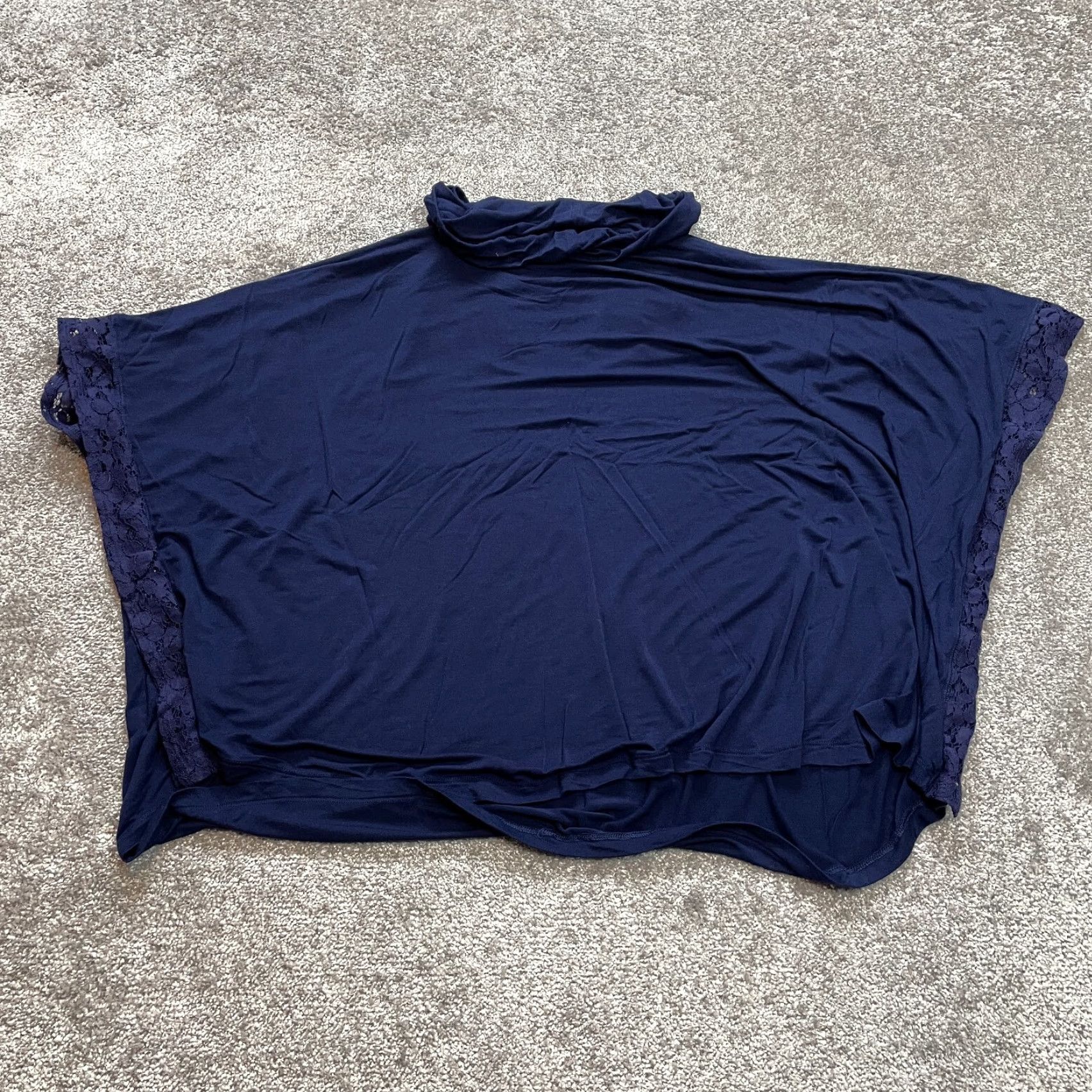 Vintage Anna & Ava Shirt Womens One Size Blue Rayon Relaxed Casual Cowl Neck Short Sleeve Lace Lined Size ONE SIZE - 7 Thumbnail