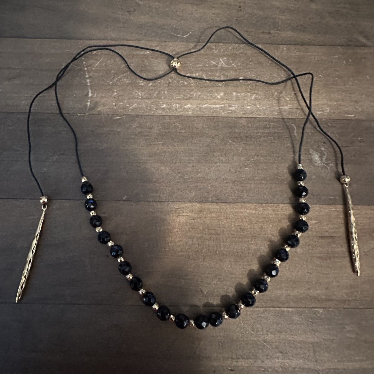 Other Black and gold glass bead adjustable pull cord necklace Size ONE SIZE - 2 Thumbnail