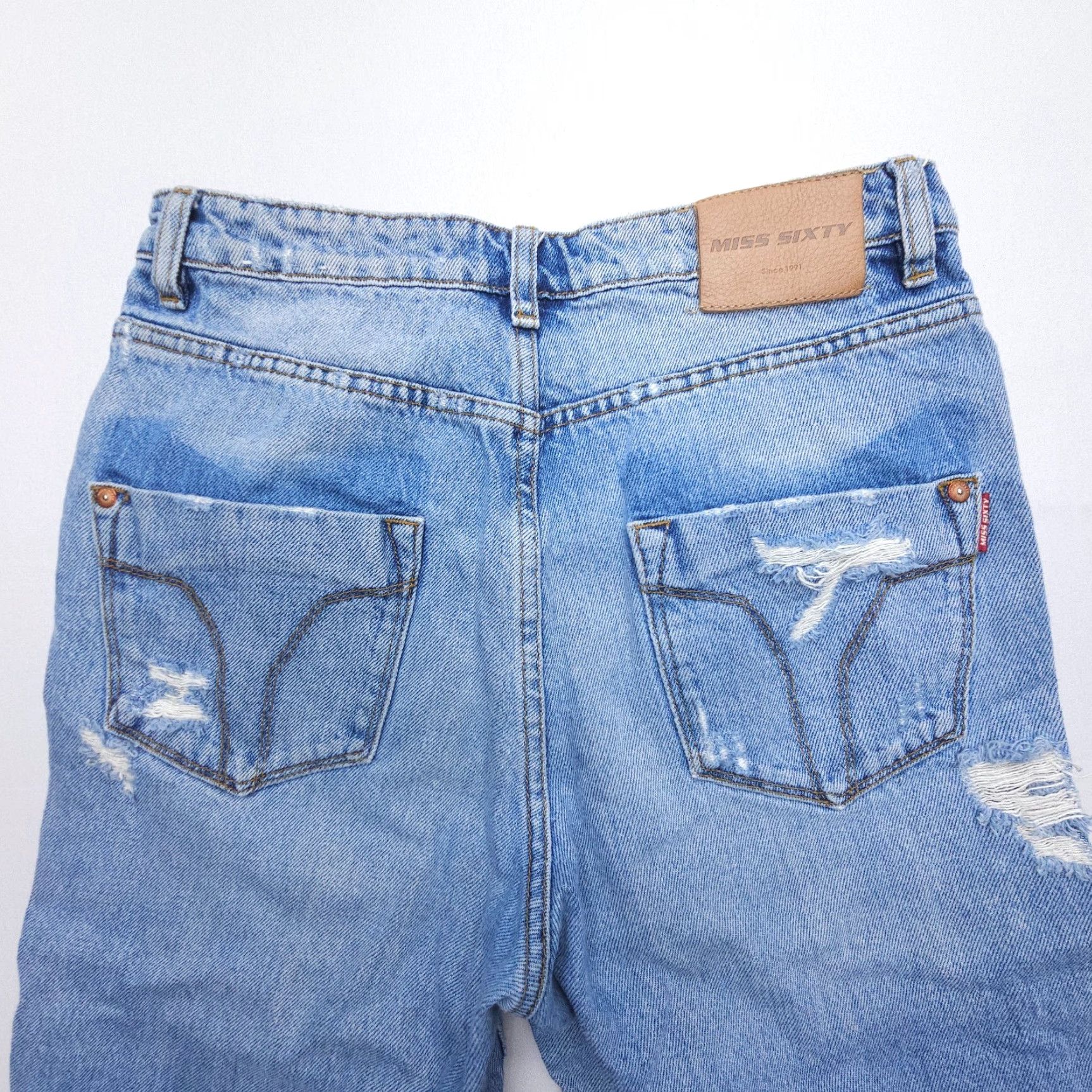 Miss Sixty Y2K Miss Sixty Everyday Jeans Denim Blue Distressed Cropped Slim 29 Women 5-Pocket Straight Rise Mid Inseam 25 Size 29" - 3 Thumbnail