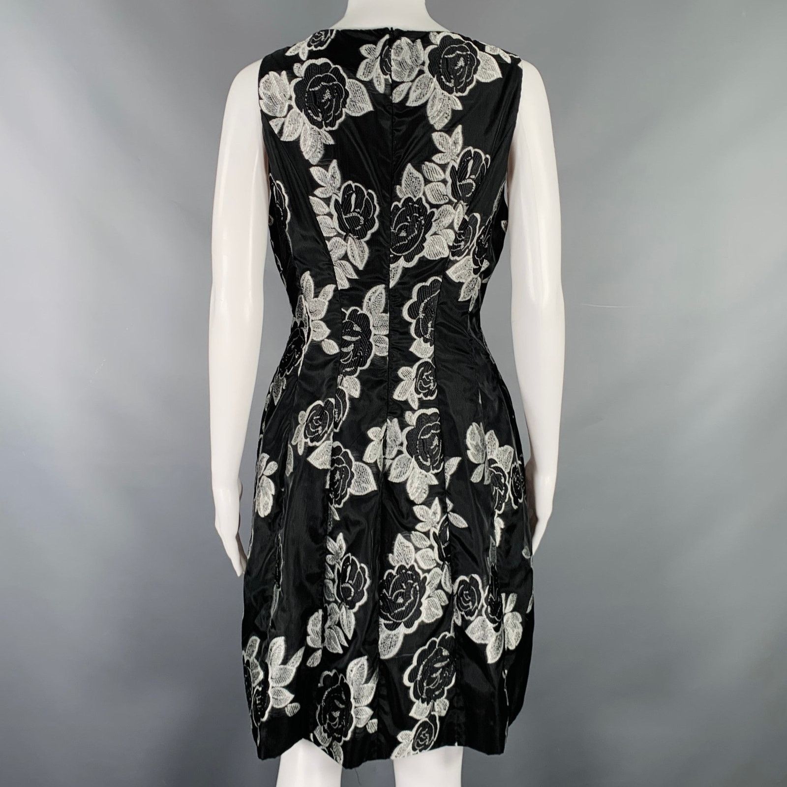 Prabal Gurung Size 10 Black Silver Polyester Floral A-Line Cocktail Dress Size L / US 10 / IT 46 - 3 Thumbnail