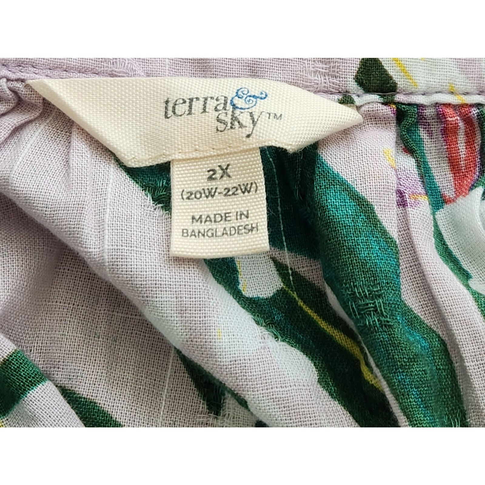 Other Terra & Sky Purple Green Floral Ruffled Sleeve Top 2X NWT Size XXL / US 16-18 / IT 52-54 - 5 Thumbnail